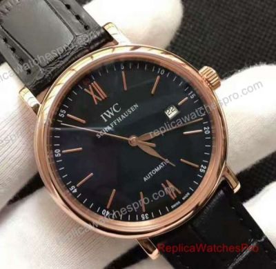 IWC Replica Portofino Watch - Rose Gold Black Dial 40mm 